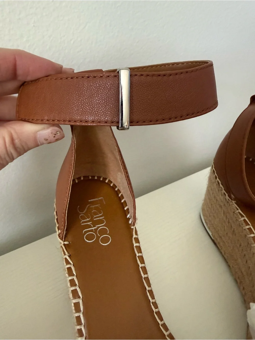 Franco Sarto Tan Brown Espadrille Wedge Sandals